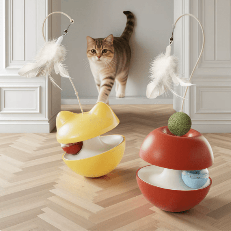 Hot Sale Cat Tumbler Leakage Food Toy Interactive Feather Teaser Stick with Catnip Ball Kitten Self Entertainment Puzzle Toy