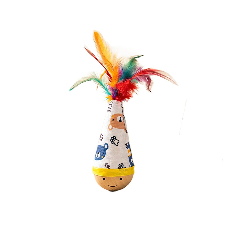 Cartoon Pattern Cat Tumbler Wobbler Wear-Resistant Bite-Resistant Cat Interactive with Feather Kitten Wobble Ball Indoor Play