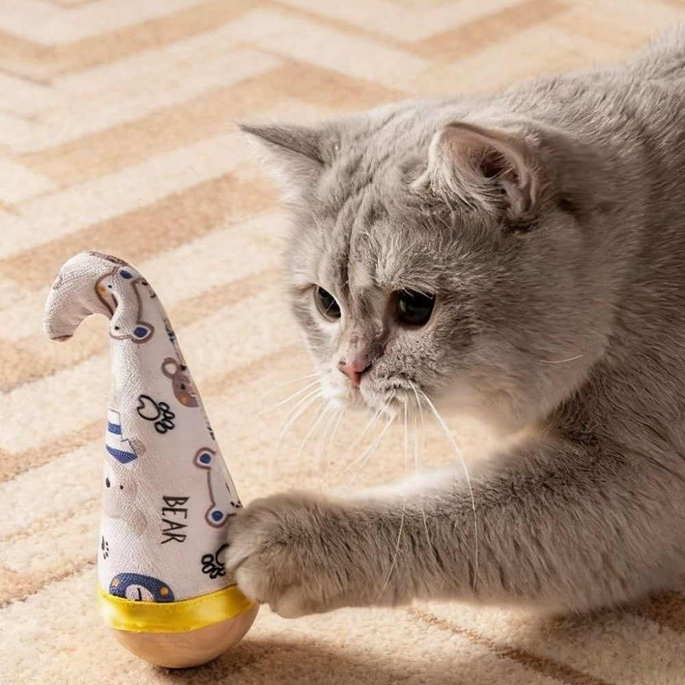 Cartoon Pattern Cat Tumbler Wobbler Wear-Resistant Bite-Resistant Cat Interactive with Feather Kitten Wobble Ball Indoor Play