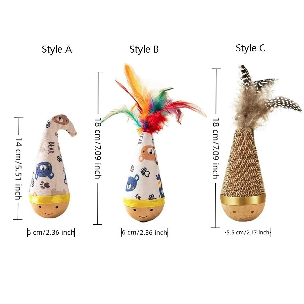 Cartoon Pattern Cat Tumbler Wobbler Wear-Resistant Bite-Resistant Cat Interactive with Feather Kitten Wobble Ball Indoor Play